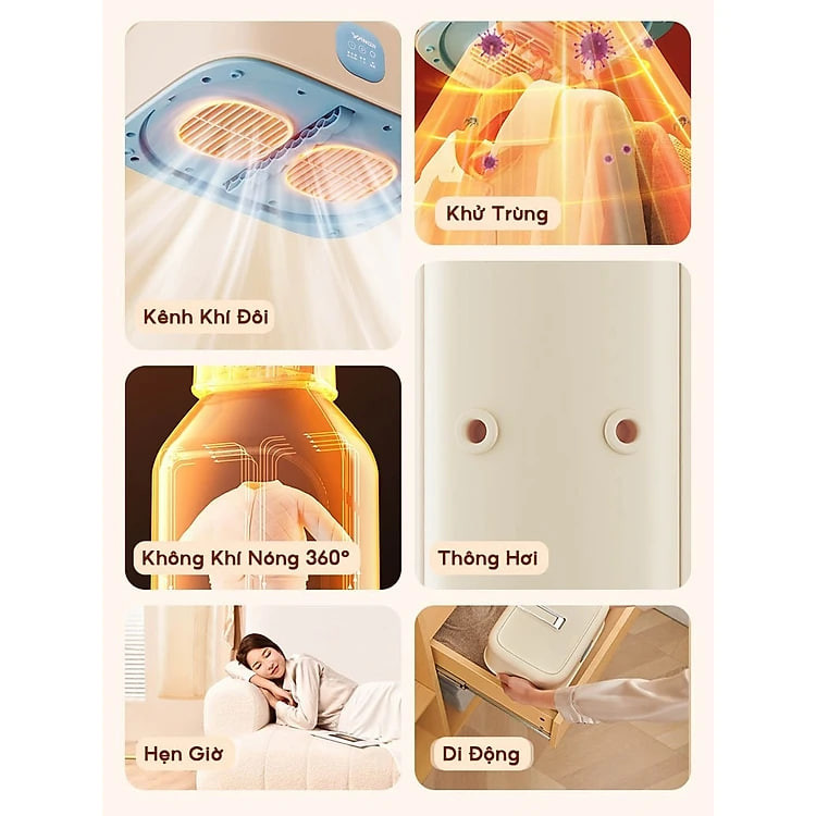 Máy sấy quần áo gấp gọn khử trùng Sothing Yangzi, tủ sấy quần áo công nghệ sấy 3D, 2 chế độ sấy- Hàng chính hãng