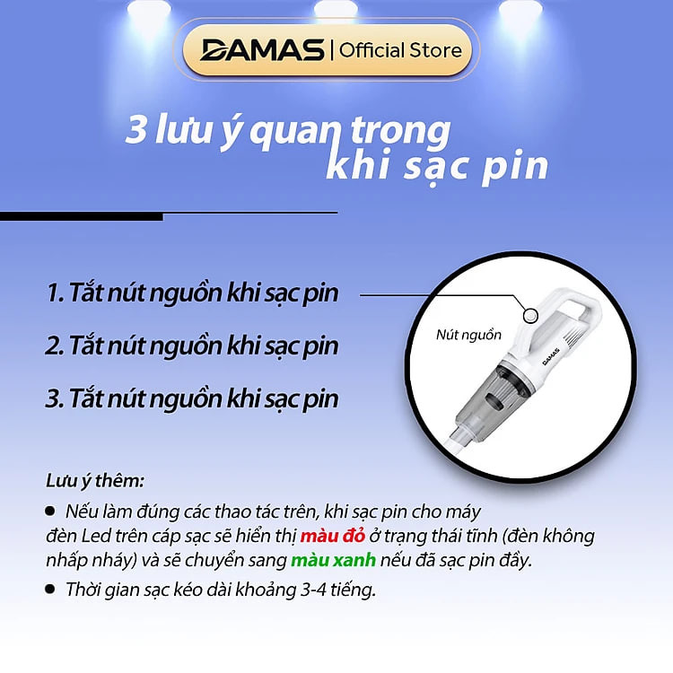 Máy Hút Bụi Cầm Tay Không Dây Sử Dụng Pin Sạc DAMAS Vacuum Cleaner D610W - Hàng Chính Hãng