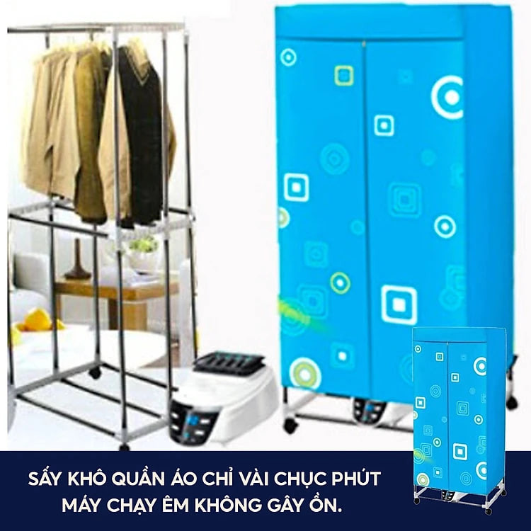 Tủ sấy quần áo khung inox 2 tầng có điều khiển từ xa, sấy quần áo nhanh khô có Bảo hành 12 tháng - Hàng chính hãng