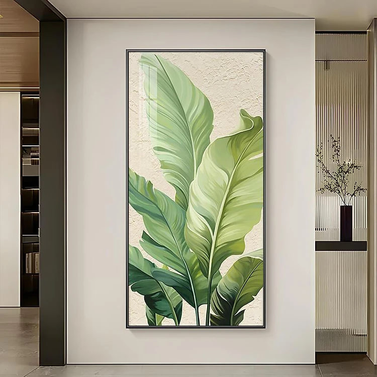 Tranh treo tường canvas lá tropical có khung trang trí decor phòng khách