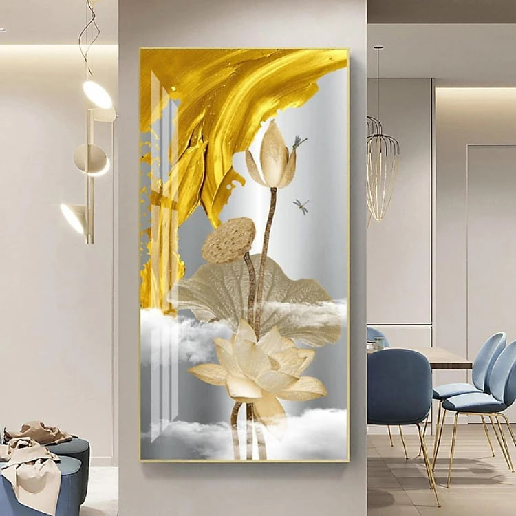 https://tiktokshop-seller-vn.com/(ẢNH THẬT) Tranh treo tường hoa sen vàng tranh trang trí decor kèm đinh treo