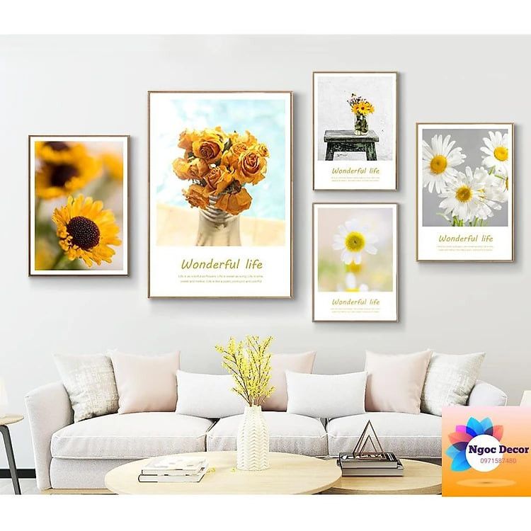 Tranh 5 bức decor phòng khách, trang trí phòng ngủ, trang trí tường, quán Cafe, Spa, nhà hàng