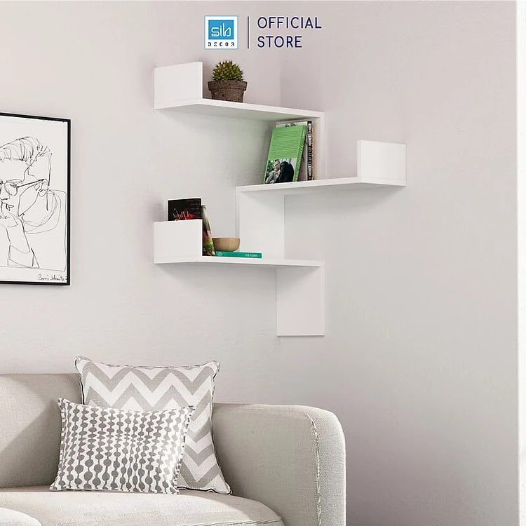 Kệ Gỗ Trang Trí Treo Góc Tường Đơn Giản Thích Hợp Để Sách, Đồ Trang Trí, Chậu Cây SIB Decor KT418