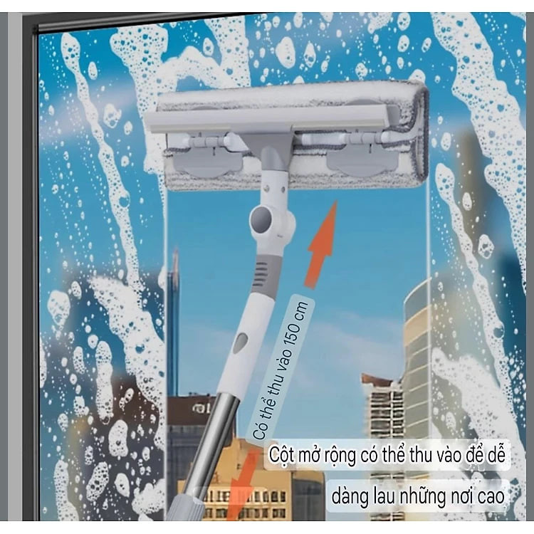 Cây Lau Kính Đa Năng Lau Tường.Chổi Lau Nhà 2 in 1 Thông Minh Cán Dài xoay 360 Độ