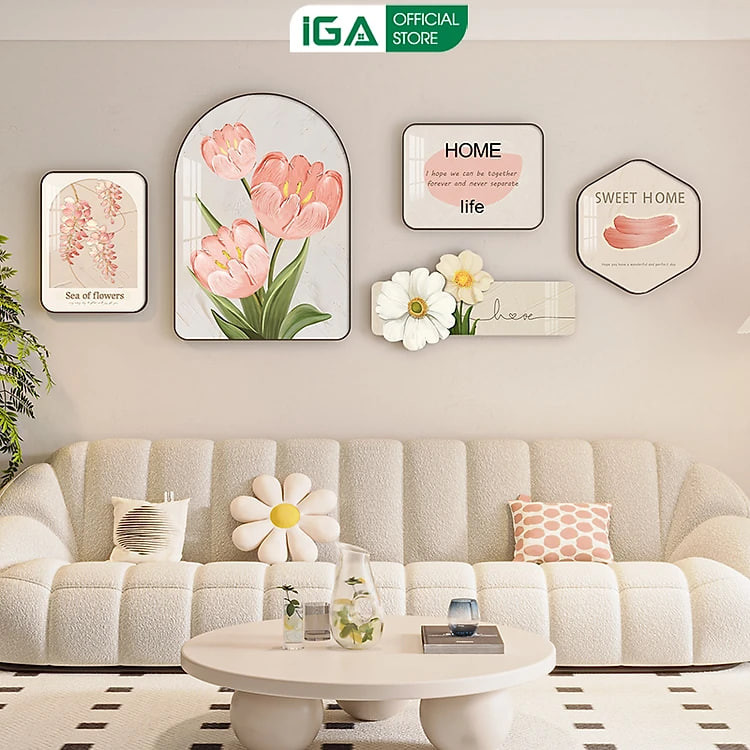 Set 5 tranh decor hiện đại trang trí phòng khách phòng ngủ, chất liệu formex 5mm kèm sẵn keo dán - GZ01