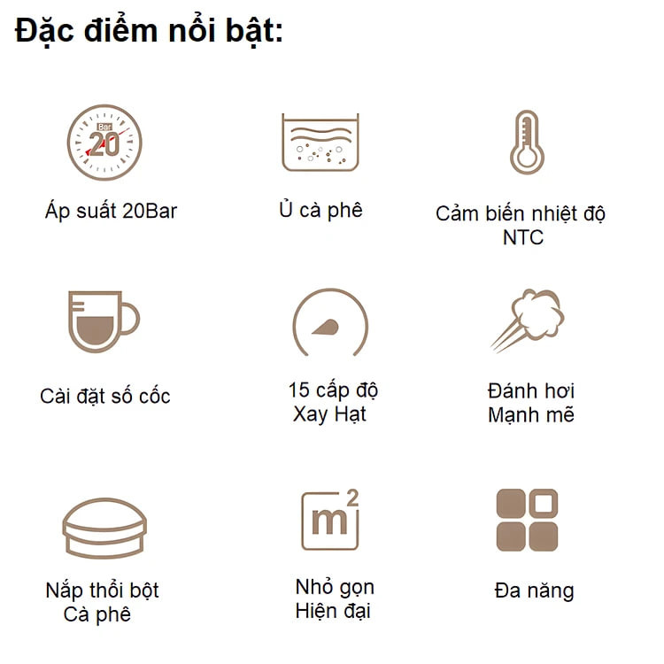 Máy pha cà phê bán tự động 3 trong 1 Espresso, Cappuccino, Latte. Kết hợp máy xay cà phê 15 chế độ. Thương hiệu Mỹ cao cấp HiBREW. HÀNG CHÍNH HÃNG