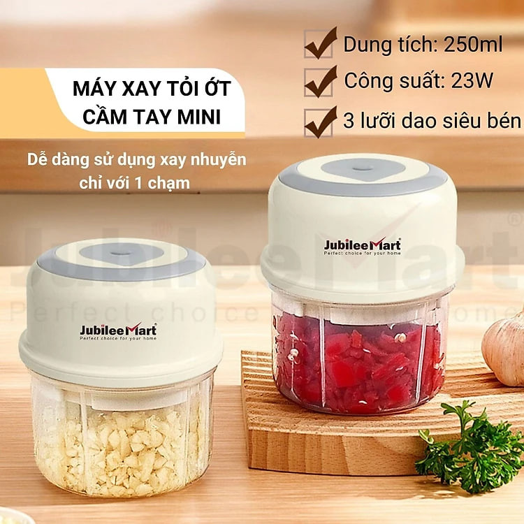 Máy Xay Mini Sạc Điện Cầm Tay, Xay Thịt, Xay Đồ Ăn Dặm Cho Bé, Gia Vị, Tỏi, Ớt - Dung tích 250ml
