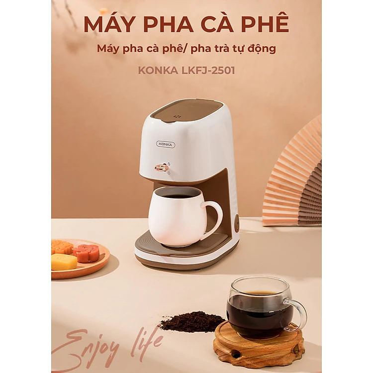 Máy pha cà phê espresso Konka KCF-CS3 20bar tích hợp đánh bọt sữa, pha cà phê viên nén 2 trong 1 tiện lợi, tặng kèm temper - Hàng nhập khẩu