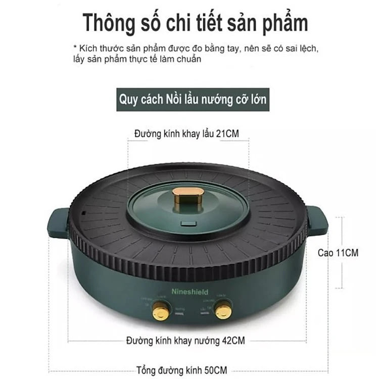 Bếp Lẩu Nướng Đa Năng Không Khói 2 Trong 1- Nồi Tròn Siêu Tiện Dụng - Thiết Kế Hai Mâm Nhiệt Riêng Biệt- Hàng Chính Hãng MINIIN