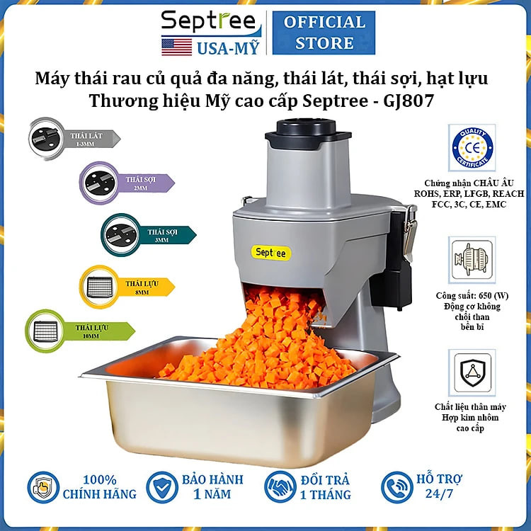 Máy thái rau củ quả đa năng, thái lát, thái sợi, thái hạt lựu thương hiệu Septree GJ817 - Hàng chính hãng