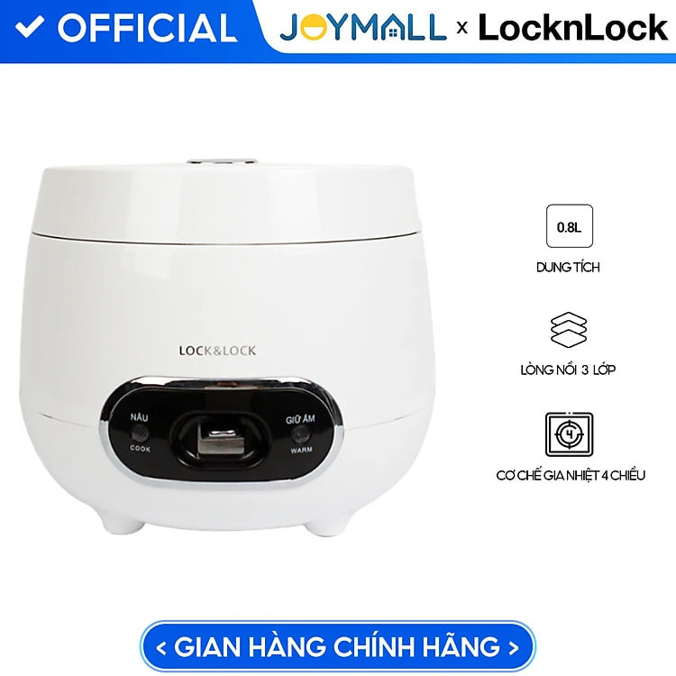 Nồi cơm điện Lock & Lock 0.8L màu trắng EJR426WHT, Hàng chính hãng, công suất 250W, lòng nồi phủ lớp chống dính-JoyMall