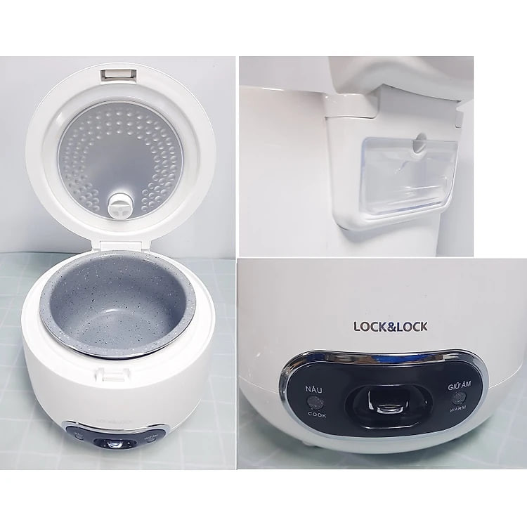 Nồi cơm điện Lock & Lock 0.8L màu trắng EJR426WHT, Hàng chính hãng, công suất 250W, lòng nồi phủ lớp chống dính-JoyMall