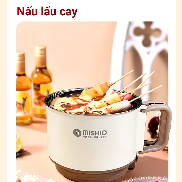 Nồi Lẩu Điện Mini 1.5L Mishio MK392 600W lòng nồi inox 304 không gỉ sét - hàng chính hãng