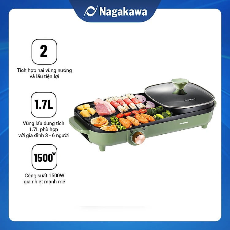 Bếp lẩu nướng điện đa năng Nagakawa NAG3104 (1500W) - Hàng chính hãng