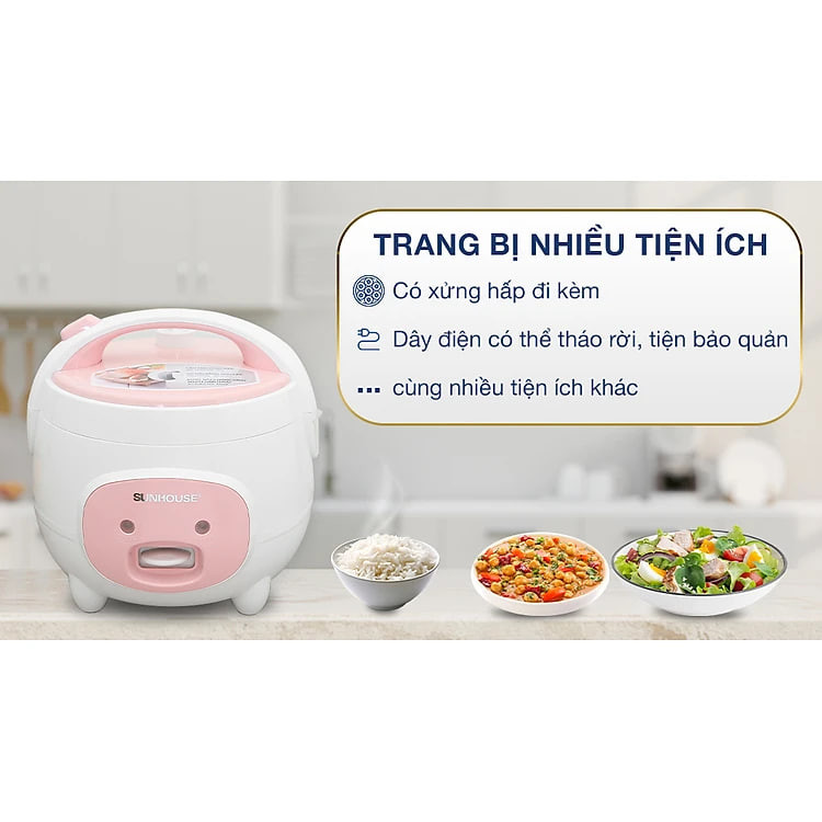 Nồi Cơm Điện Nắp Gài Sunhouse SHD8217W (1.2L) - Hàng chính hãng