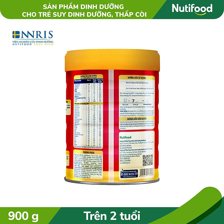 Sữa bột Nutifood GrowPLUS+ Suy Dinh Dưỡng (Đỏ) 2+ Lon 900G