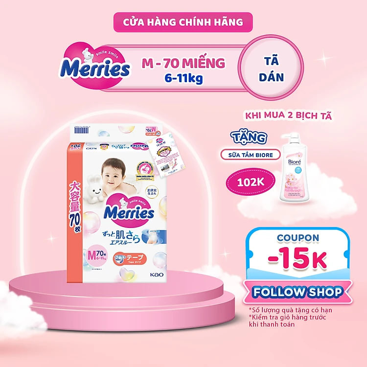 Tã/bỉm dán Merries Jumbo Đủ Size M70/L60