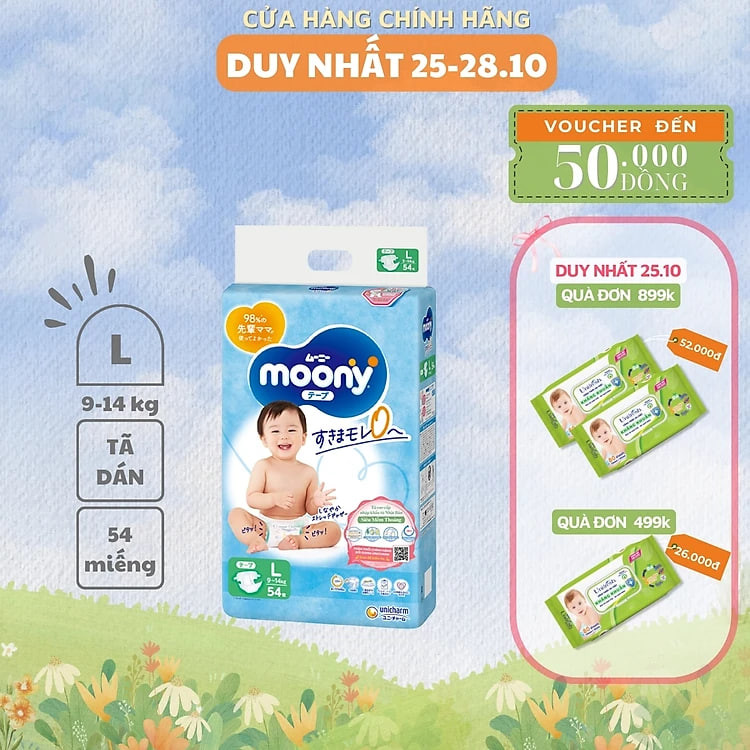 Tã dán cao cấp Moony S84/M64/L54 - Nhập Khẩu Chính Hãng