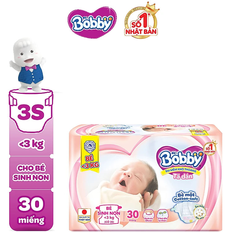 Tã Dán Bobby Cho Trẻ Thiếu Tháng <3Kg 30 Miếng