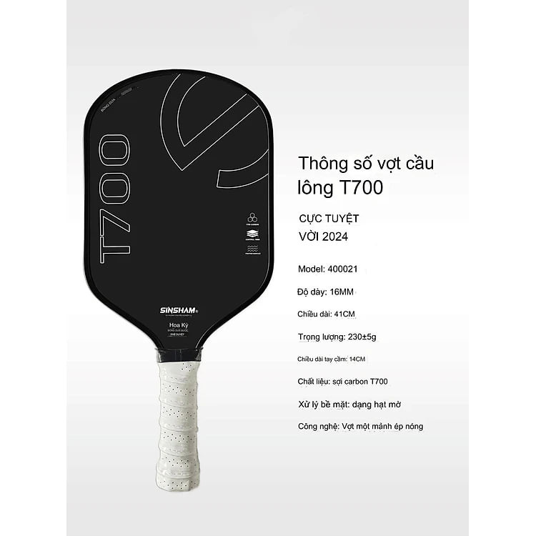 Vợt Pickleball Mặt Nhám Full Cacbon T700 Dày 16mm,Siêu Bền + Tặng Kèm Túi Chống Sốc Và 4 Bóng