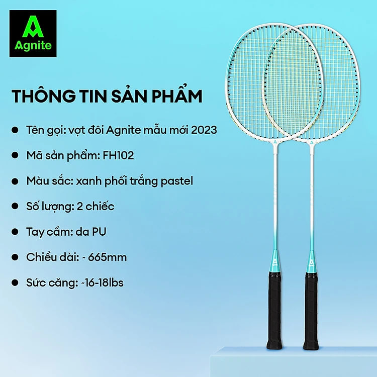 Bộ 2 vợt cầu lông Agnite chính hãng, hợp kim cacbon siêu bền, khớp chữ T, thiết kế khung rãnh sâu, màu pastel - FH102