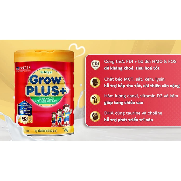 Sữa bột Nutifood GrowPLUS+ Suy Dinh Dưỡng (Đỏ) 2+ Lon 1,65KG