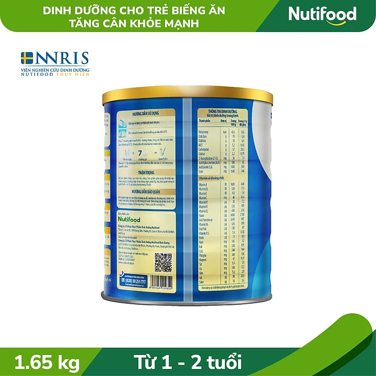 Sữa Bột GrowPLUS+ Biếng Ăn (Xanh) cho trẻ tăng cân khoẻ mạnh 1+ Lon 1,65KG