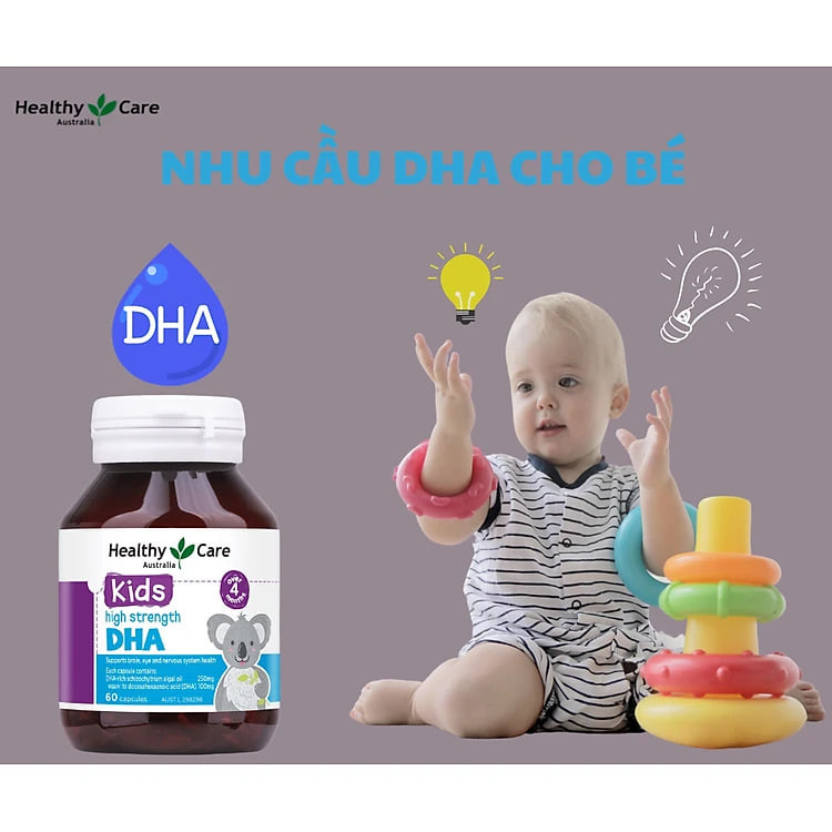 DHA cho bé từ 4 tháng - 12 tuổi Healthy Care Kids High Strength - Úc, Giúp trẻ phát triển trí tuệ, thông minh, mắt sáng khỏe - QuaTangMe Extaste