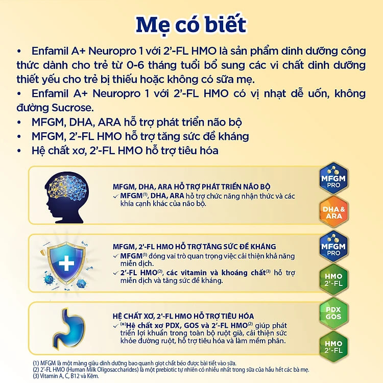 Sữa bột Enfamil A+ NeuroPro 1 với 2’-FL HMO cho trẻ từ 0 – 6 tháng tuổi– 400g