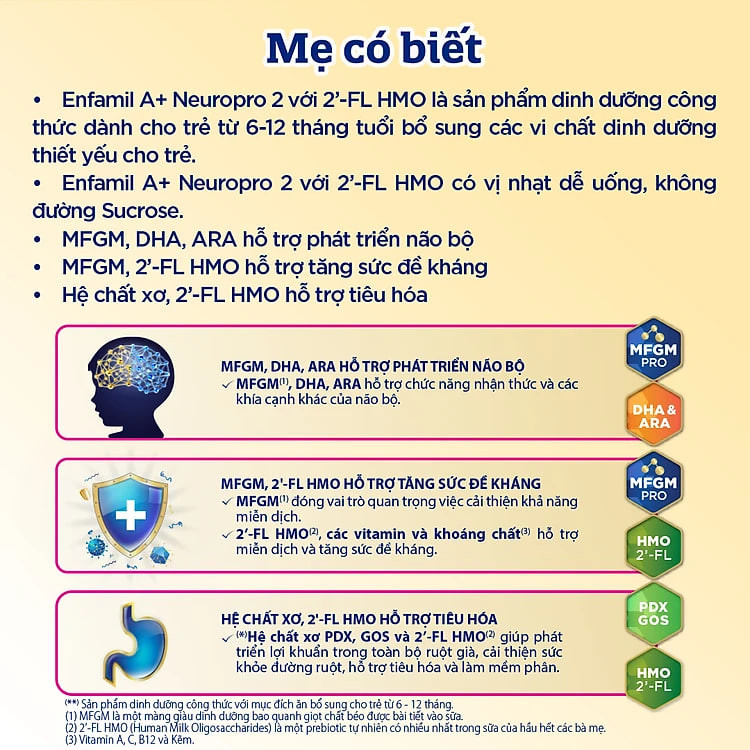 Sữa bột Enfamil A+ NeuroPro 2 với 2’-FL HMO cho trẻ từ 6 –12 tháng tuổi– 1.7kg