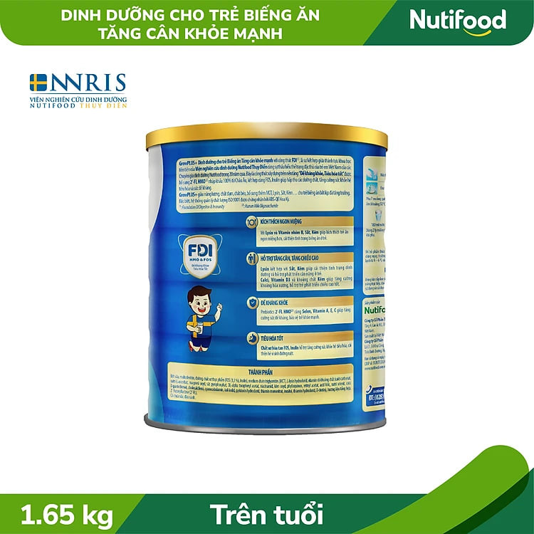 Sữa Bột GrowPLUS+ Biếng Ăn (Xanh) cho trẻ tăng cân khoẻ mạnh 2+ Lon 1,65KG