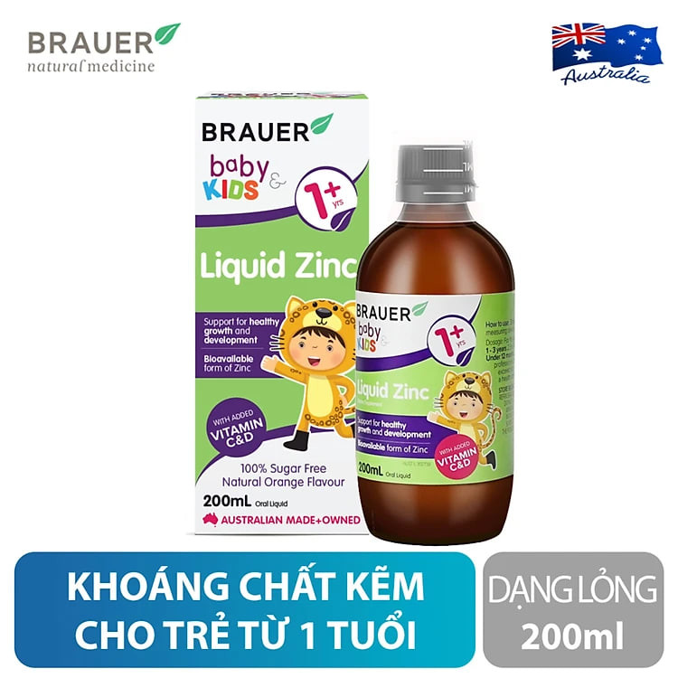 Siro bổ sung Kẽm, Vitamin C và D Brauer Úc Baby & Kids Liquid Zinc cho bé trên 1 tuổi (200ml)