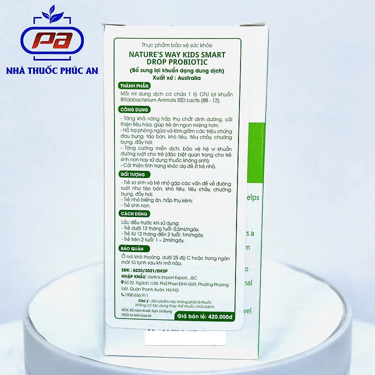Men vi sinh cho bé Nature's Way Kids Smart Drops Probiotic 20ml giúp hỗ trợ tiêu hoá, tăng cường miễn dịch