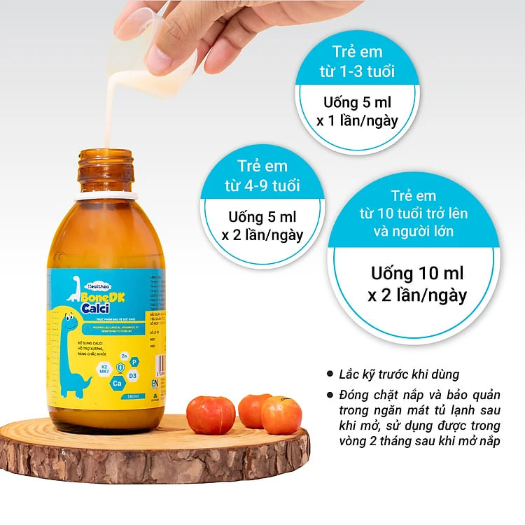 Healthza BoneDK Calci bổ sung Calci, Vitamin D3, K2(MK7) cho bé hộp 1 lọ/180ml