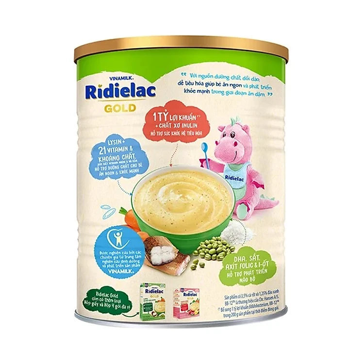 BỘT ĂN DẶM RIDIELAC GOLD LƯƠN CÀ RỐT ĐẬU XANH - HỘP THIẾC 350G