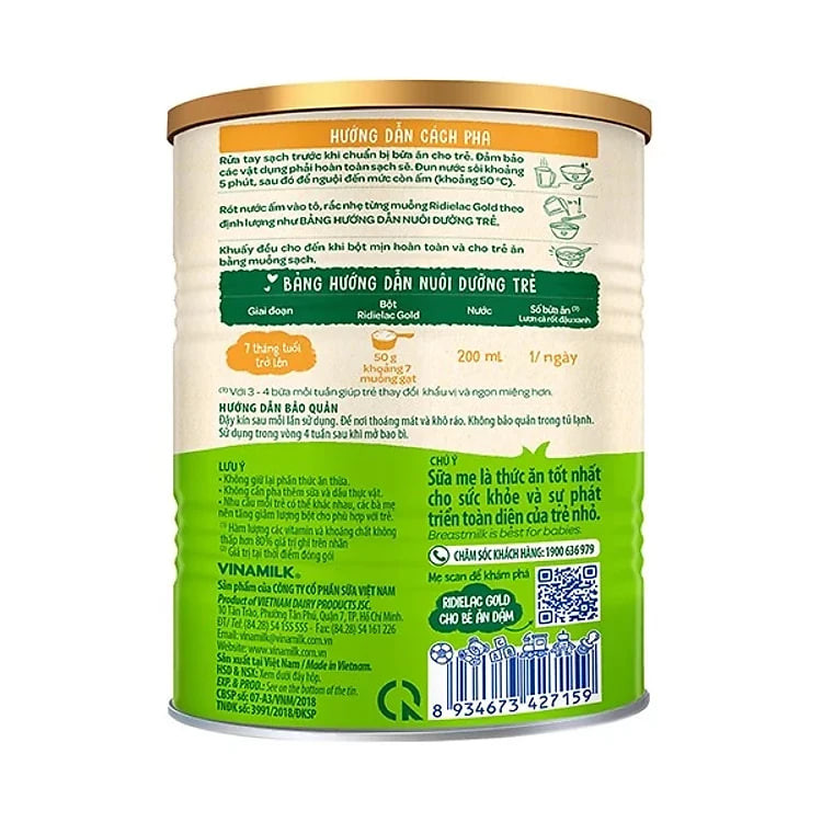 BỘT ĂN DẶM RIDIELAC GOLD LƯƠN CÀ RỐT ĐẬU XANH - HỘP THIẾC 350G