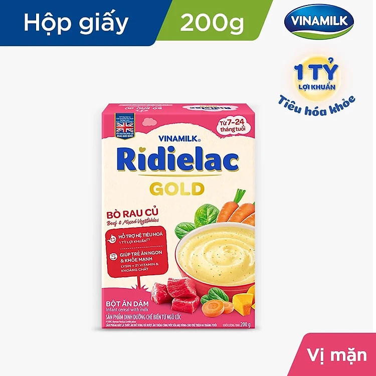 Bột ăn dặm Ridielac Gold bò rau củ hộp 200g (7 - 24 tháng)