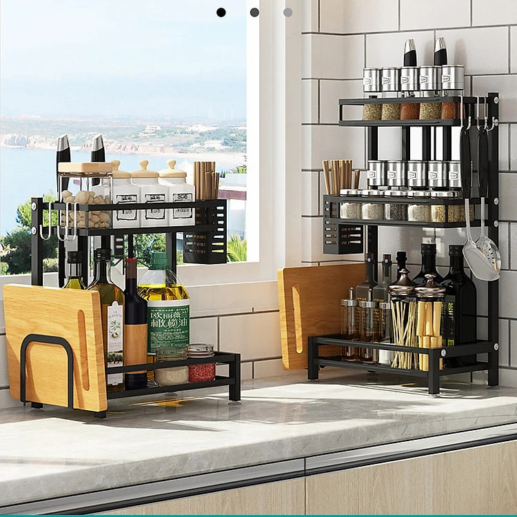 Kệ gia vị chữ E cao cấp VANDO bằng thép carbon chống gỉ, chống xước, kệ đựng chai lọ gia vị đa năng, kệ để đồ nhà bếp gọn gàng, sang trọng