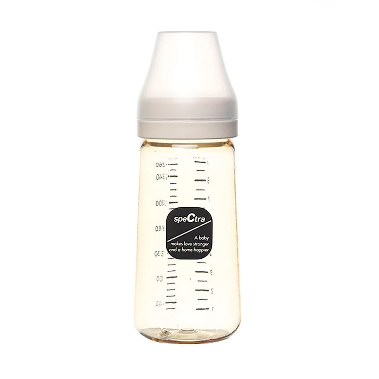 Bình sữa PPSU cổ rộng Spectra 260 ml, thân bìn màu vàng (Có núm ti size : M/L/XL)
