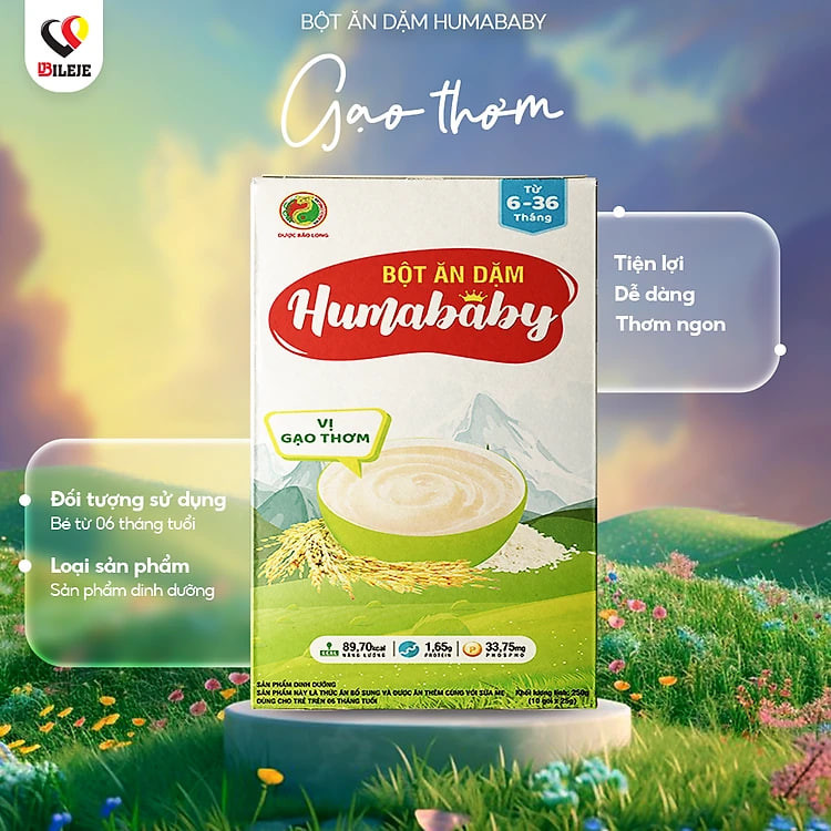 Bột Ăn Dặm Humababy Vị Gạo Thơm - Hộp 10 Gói x 25g