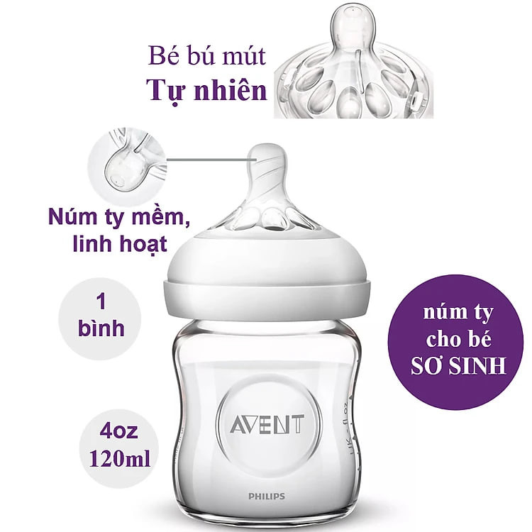 Bình sữa thủy tinh mô phỏng tự nhiên hiệu Philips Avent (120ml - đơn) cho trẻ từ 0 tháng tuổi 671.13