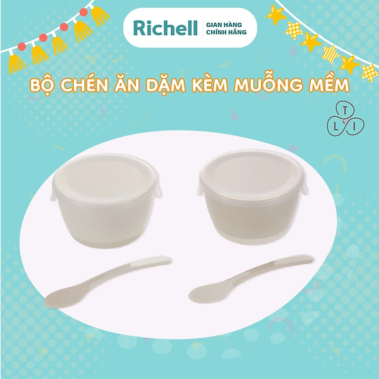 Bộ chén muỗng ăn dặm RICHELL TLI gồm 2 chén có nắp và 2 muỗng mềm | Baby