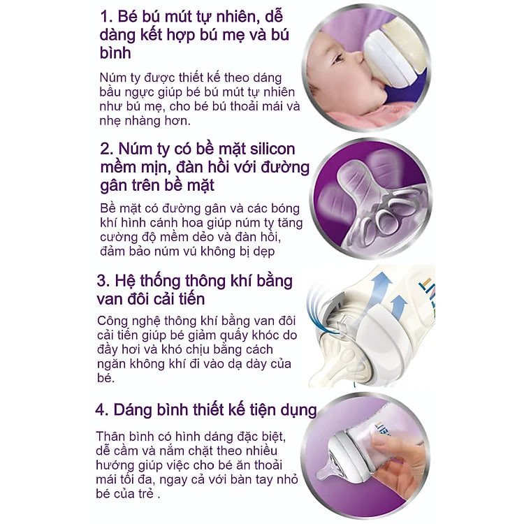 Bình sữa thủy tinh mô phỏng tự nhiên hiệu Philips Avent (120ml - đơn) cho trẻ từ 0 tháng tuổi 671.13