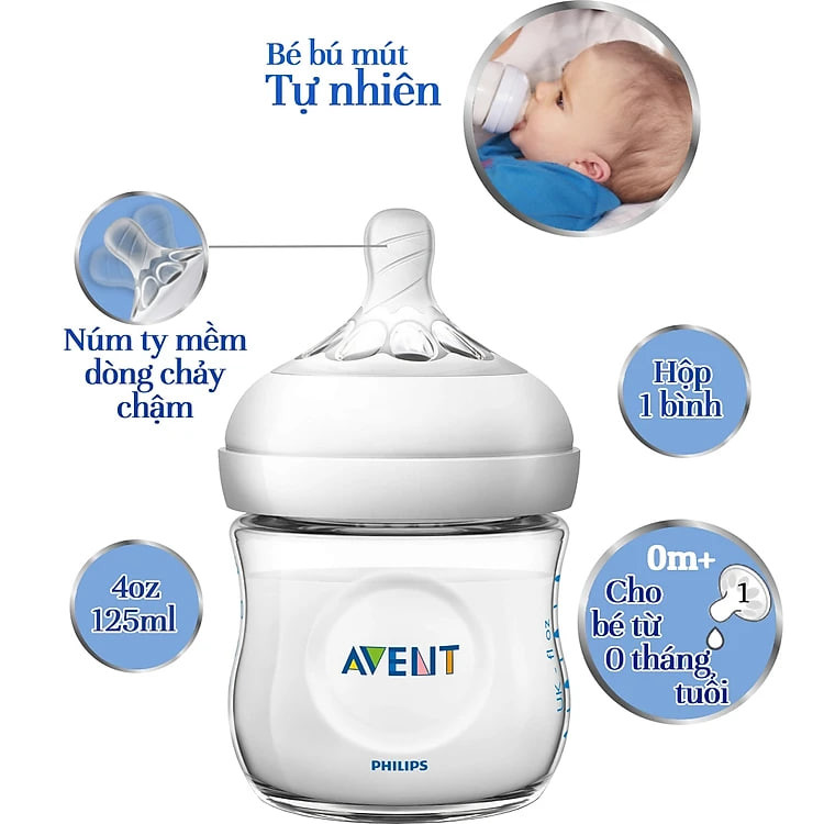 Bình sữa mô phỏng tự nhiên hiệu Philips Avent (125 ml - đơn) cho trẻ từ 0 tháng tuổi 690.13