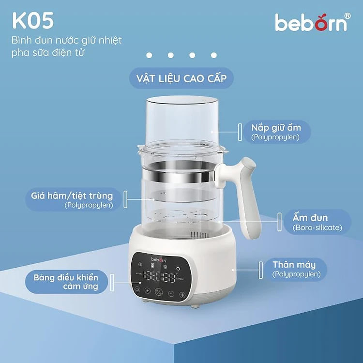 Bình đun nước giữ nhiệt pha sữa điện tử Fatzbaby Beborn K05 K05KB