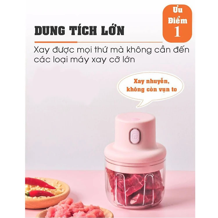 Máy Xay Tỏi , Máy Xay Thức Ăn Đa Năng Tiện Dụng - Pin Sạc Tích Điện - Dung Tích 250ml - Energy Green Lighting