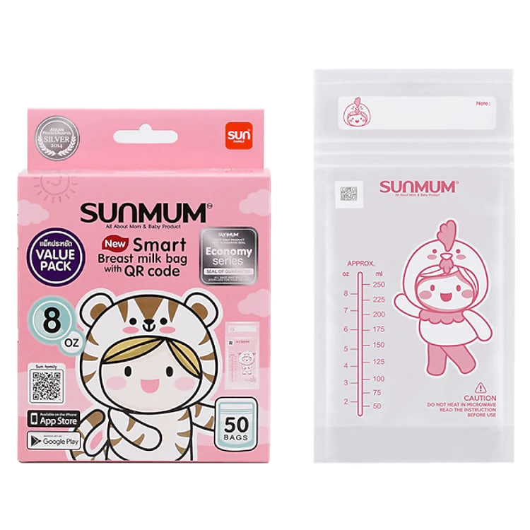 Túi đựng sữa mẹ sunmum 250ml (Hộp 50 túi) tặng 2 túi zipper bảo quản