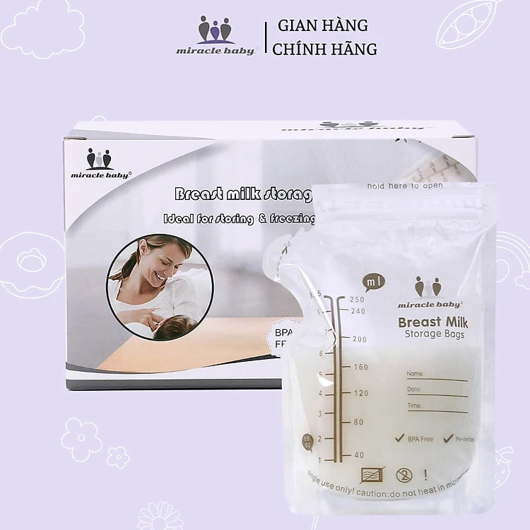 Túi trữ sữa Miracle Baby 250ml chính hãng có vòi rót
