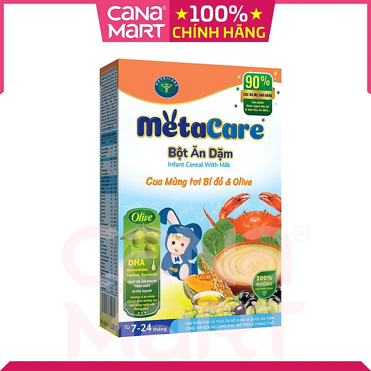 Bột ăn dặm tốt cho bé Nutricare Metacare Cua mùng tơi bí đỏ & Olive (200g)