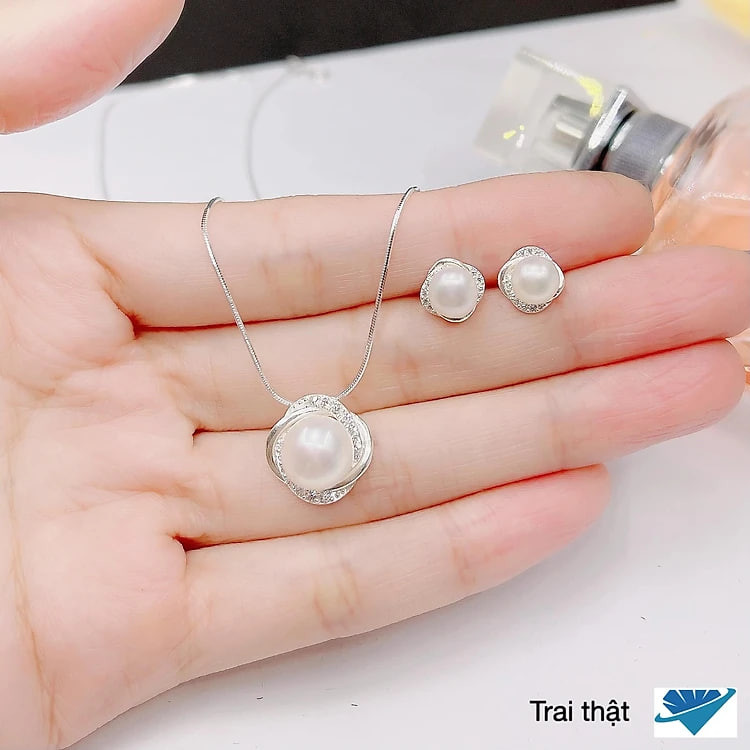 Bộ trang sức bạc gắn trai chất liệu bạc s925 MS20a